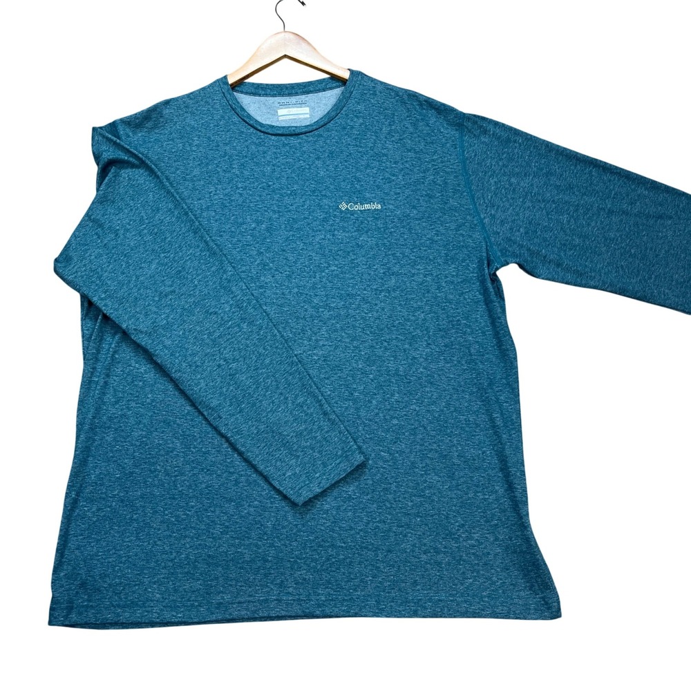 Columbia Pullover Mens XXL Teal Blue Heathered Long Sleeve Omni-Wick T-Shirt EUC